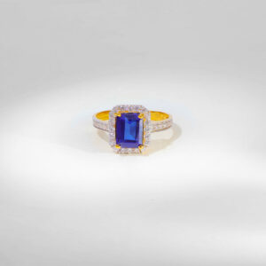 Emerald Cut Blue Tanzanite Solitaire Gold Ring