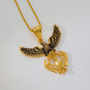 Antique Gold Eagle and Khanda Gents Pendent