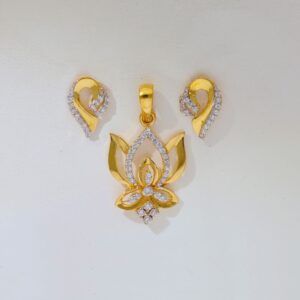 Lotus Cutout Ladies Stone Pendant Set