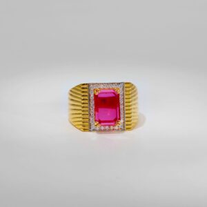 Unique Pink Stone Gold Gents Ring