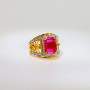 Pink Stone Gold Gents Signet Ring